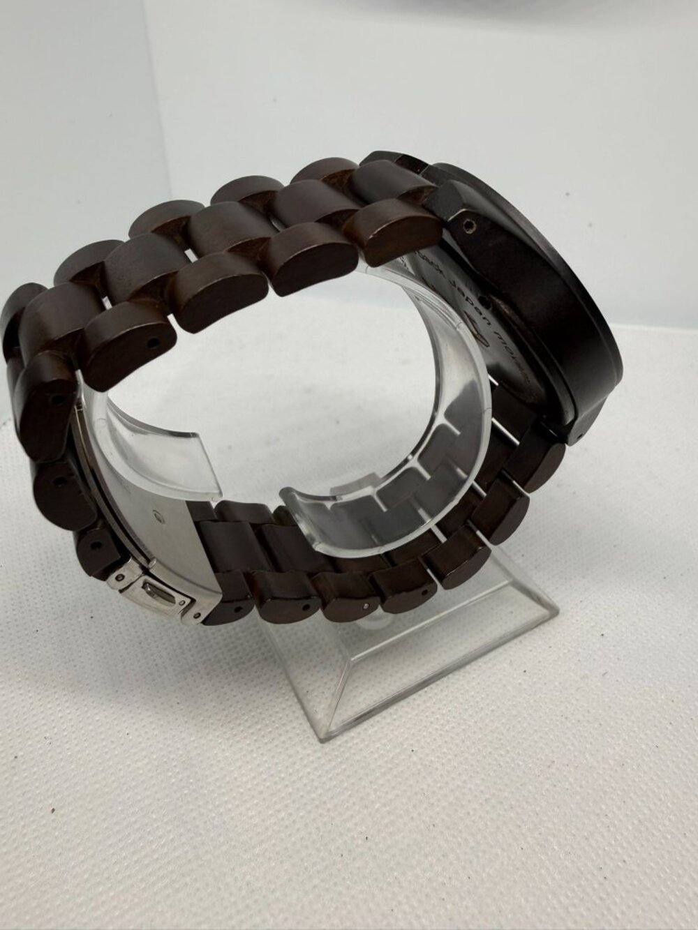 Men's 44mm Dark Sandalwood Wooden Watch Japanese Quartz Minimalist Baton Dial - Picture 7 of 11